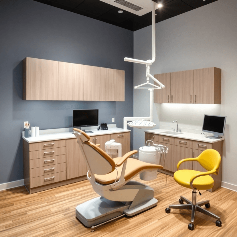 dental office furniture, dental chairs, cabinetry, modern dental office interior
